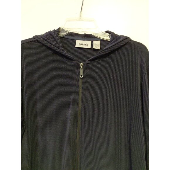 Chico's Travelers 3 Slinky Ribbed 2 Piece Full Zip Jacket & Pants Blue XL - Picture 3 of 12